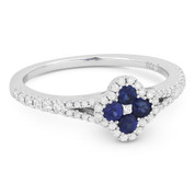 0.58ct Sapphire Cluster & Diamond Double-Halo Right-Hand Splitshank Flower Ring in 18k White Gold