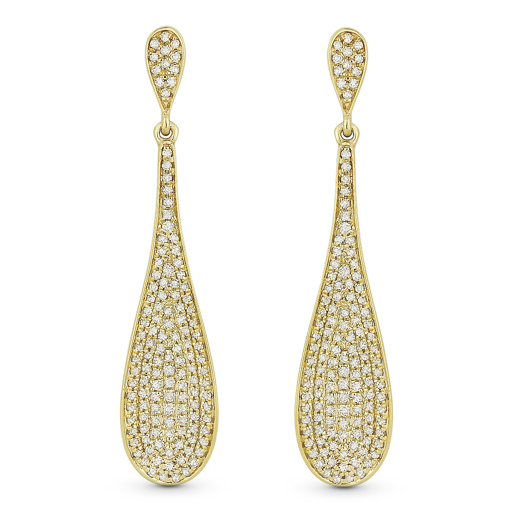 0.58ct Round Cut Diamond Pave TearDrop Earrings in 14k Yellow Gold
