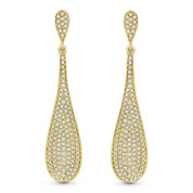 0.58ct Round Cut Diamond Pave Tear-Drop Earrings in 14k Yellow Gold