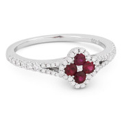 0.59ct Ruby Cluster & Diamond Double-Halo Right-Hand Splitshank Flower Ring in 18k White Gold