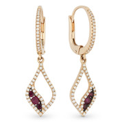 0.60ct Round Cut Ruby & Diamond Pave Dangling Earrings in 14k Rose & Black Gold