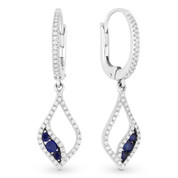 0.60ct Round Cut Sapphire & Diamond Pave Dangling Earrings in 14k White & Black Gold