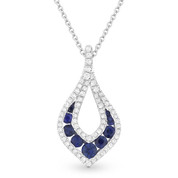 0.60ct Round Brilliant Sapphire & Diamond Pave Tear-Drop Pendant & Chain Necklace in 14k White Gold