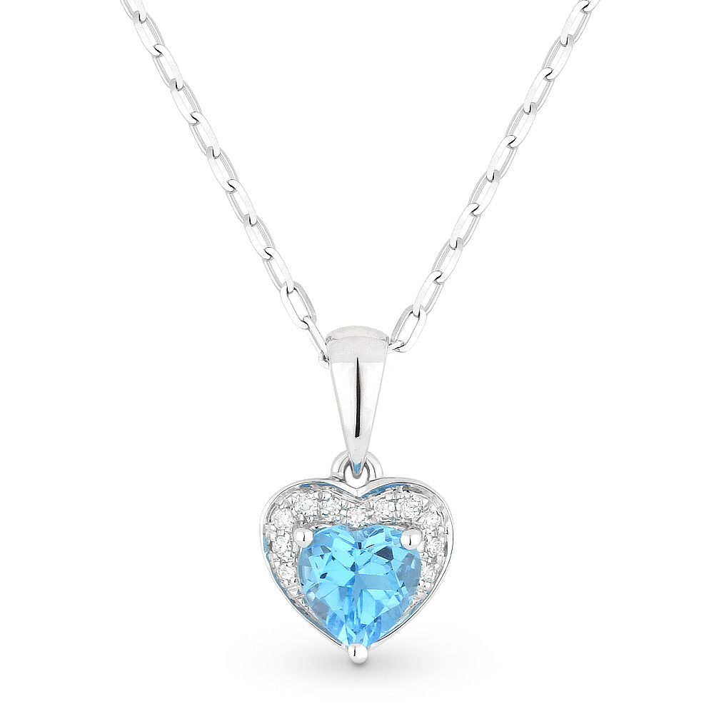 0.61ct Heart-Shaped Blue Topaz & Round Diamond Heart Charm Pendant