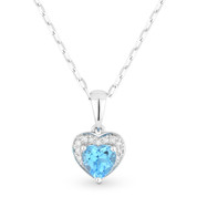 0.61ct Heart-Shaped Blue Topaz & Round Diamond Heart Charm Pendant & Chain Necklace in 14k White Gold