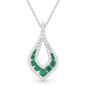 0.61ct Round Brilliant Emerald & Diamond Pave Tear-Drop Pendant & Chain Necklace in 14k White Gold