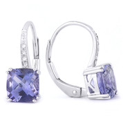 1.66ct Cushion Cut Iolite & Round Cut Diamond Leverback Drop Earrings in 14k White Gold