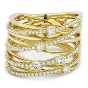 0.63ct Round Cut Diamond Pave Overlap Loop Right-Hand Wrap Ring in 14k Yellow Gold