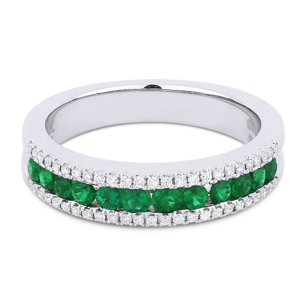 0.63ct Round Brilliant Cut Emerald & Diamond Anniversary Ring / Wedding