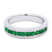 0.63ct Round Brilliant Cut Emerald & Diamond Anniversary Ring / Wedding Band in 18k White Gold