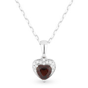 0.64ct Heart-Shaped Garnet & Round Diamond Heart Charm Pendant & Chain Necklace in 14k White Gold