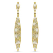 0.64ct Round Cut Diamond Pave Leaf-Charm Drop Earrings in 14k Yellow Gold