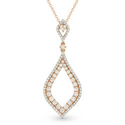 0.65ct Round Cut Diamond Pave Marquise-Shaped Stiletto Pendant & Chain Necklace in 14k Rose & White Gold