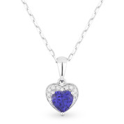 0.67ct Blue Lab-Created Sapphire & Diamond Heart Charm Pendant & Chain Necklace in 14k White Gold