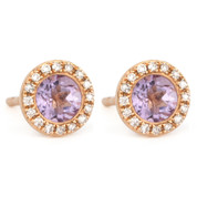 1.02ct Round Brilliant Cut Pink Amethyst & Diamond Martini Stud Earrings in 14k Rose Gold
