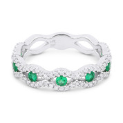 0.68ct Round Cut Emerald & Diamond Pave Evil Eye Charm Ring in 14k White Gold