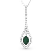 0.68ct Emerald & Diamond Pave Drop Pendant in 18k White Gold w/ 14k Chain Necklace