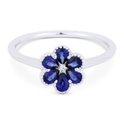 0.69ct Pear-Shaped Sapphire & Round Cut Diamond Right-Hand Flower Ring in 18k White Gold