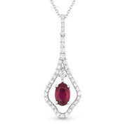 0.69ct Ruby & Diamond Pave Drop Pendant in 18k White Gold w/ 14k Chain Necklace