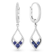 0.69ct Round Cut Sapphire & Diamond Pave Dangling Earrings in 14k White & Black Gold