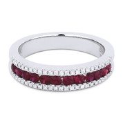 0.69ct Round Brilliant Cut Ruby & Diamond Anniversary Ring / Wedding Band in 18k White Gold