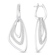 0.70ct Round Cut Diamond Pave Open-Design-Stack Drop Earrings in 14k White Gold