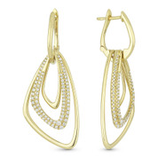 0.70ct Round Cut Diamond Pave Open-Design-Stack Drop Earrings in 14k Yellow Gold