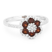 0.70ct Round Cut Garnet & Diamond Pave Right-Hand Flower Ring in 14k White Gold