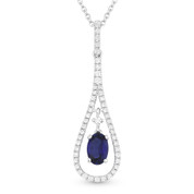 0.71ct Sapphire & Diamond Pave Drop Pendant in 18k White Gold w/ 14k Chain Necklace