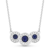 0.71ct Round Brilliant Cut Sapphire & Diamond Pave Triple-Halo Pendant & Chain Necklace in 18k White Gold