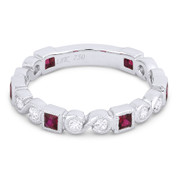 0.73ct Ruby & Diamond "S" & Square Setting Stackable Band in 18k White Gold