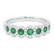 0.73ct Round Cut Emerald & Diamond 7-Bezel Anniversary / Wedding Band in 14k White Gold