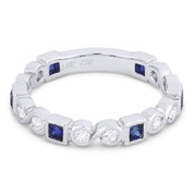 0.74ct Sapphire & Diamond "S" & Square Setting Stackable Band in 18k White Gold