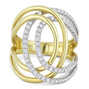 0.74ct Round Cut Diamond Right-Hand Overlap Loop Wrap Ring in 14k Yellow & White Gold