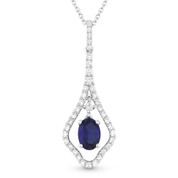 0.75ct Sapphire & Diamond Pave Drop Pendant in 18k White Gold w/ 14k Chain Necklace
