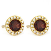 1.27ct Round Brilliant Cut Garnet & Diamond Martini Stud Earrings in 14k Yellow Gold