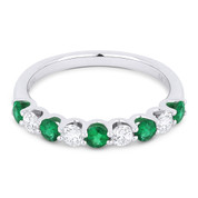 0.77ct Emerald & Diamond U-Prong Stackable Anniversary Ring / Wedding Band in 18k White Gold