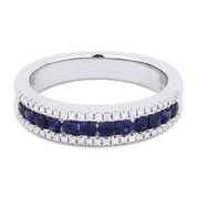 0.77ct Round Brilliant Cut Sapphire & Diamond Anniversary Ring / Wedding Band in 18k White Gold
