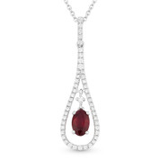 0.78ct Ruby & Diamond Pave Drop Pendant in 18k White Gold w/ 14k Chain Necklace