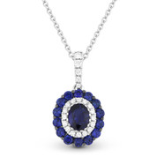0.79ct Sapphire Cluster & Diamond Pave Antique-Style Pendant in 18k White Gold w/ 14k Chain Necklace