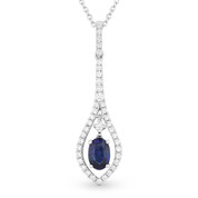 0.81ct Sapphire & Diamond Pave Drop Pendant in 18k White Gold w/ 14k Chain Necklace
