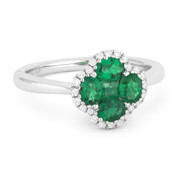 0.83ct Emerald Cluster & Diamond Pave Right-Hand Flower Ring in 18k White Gold