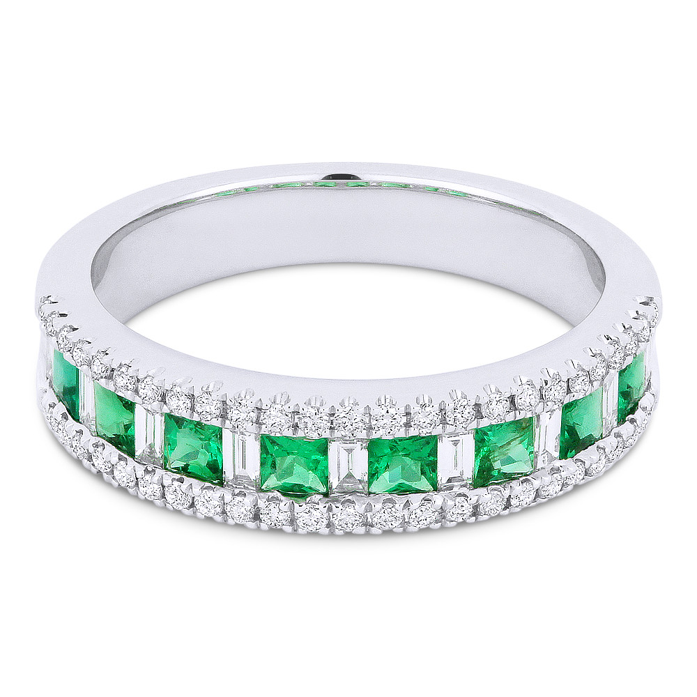 0.84ct Princess Cut Emerald w/ Baguette & Round Diamond Pave ...