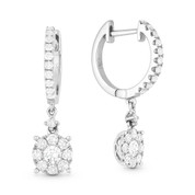 0.85ct Round Cut Diamond Cluster & Pave Dangling Circle Piece Earrings in 14k White Gold