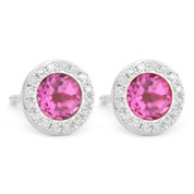 1.53ct Round Brilliant Cut Lab-Created Pink Sapphire & Diamond Martini Stud Earrings in 14k White Gold