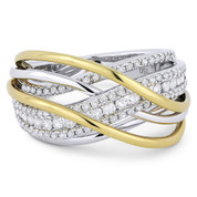 0.86ct Round Cut Diamond Pave Overlap Swirl Right-Hand Statement Ring in 18k White & Yellow Gold