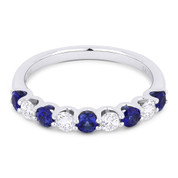 0.86ct Sapphire & Diamond U-Prong Stackable Anniversary Ring / Wedding Band in 18k White Gold
