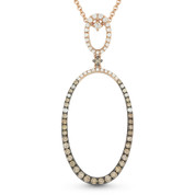 0.87ct Round Cut Brown & White Diamond Pave Open Double-Oval Pendant & Chain Necklace in 14k Rose & Black Gold