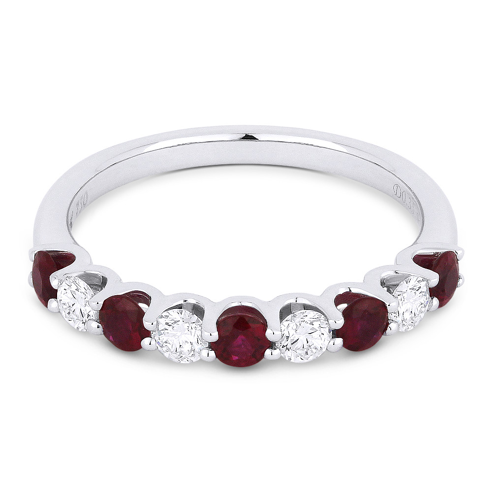0.88ct Ruby & Diamond U-Prong Stackable Anniversary Ring / Wedding Band
