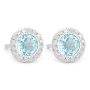 1.40ct Round Brilliant Cut Blue Topaz & Diamond Martini Stud Earrings in 14k White Gold